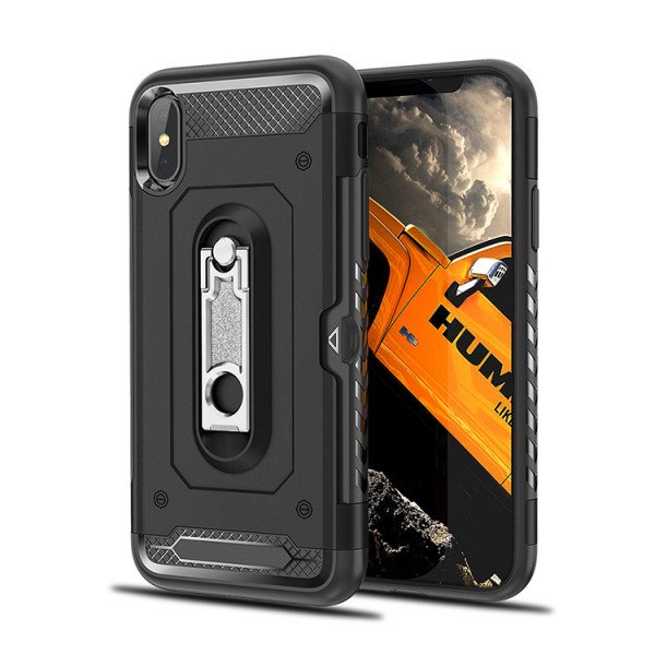 Wholesale iPhone X (Ten) Rugged Kickstand Armor Case with Card Slot (Black)